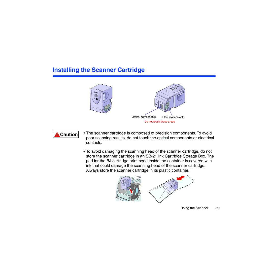 Canon BJC-2100 user manual Installing the Scanner Cartridge 