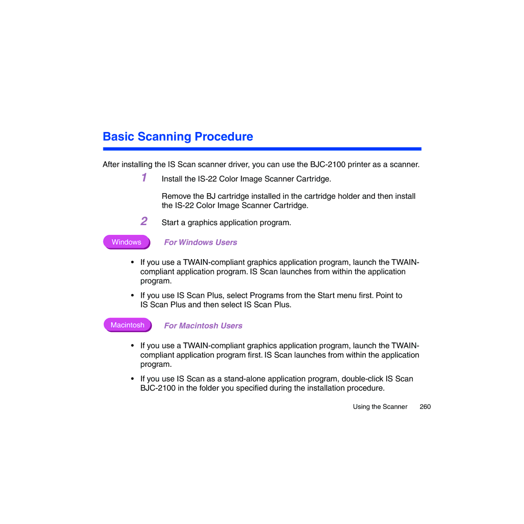 Canon BJC-2100 user manual Basic Scanning Procedure, For Macintosh Users 