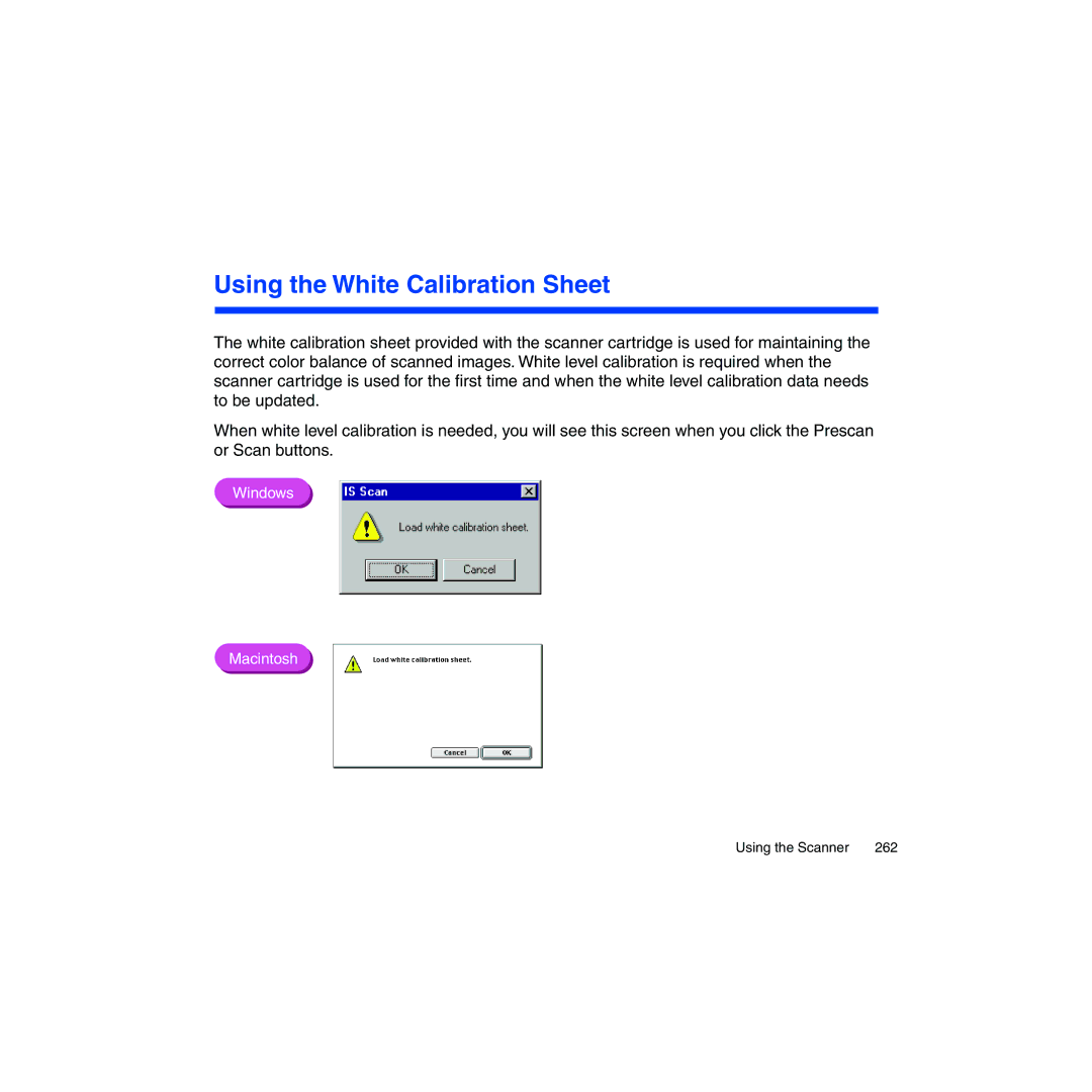 Canon BJC-2100 user manual Using the White Calibration Sheet 