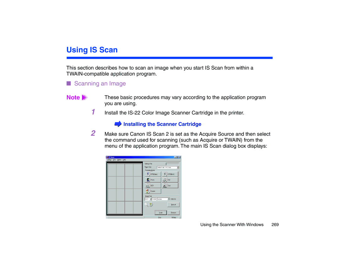 Canon BJC-2100 user manual Using is Scan, Scanning an Image 