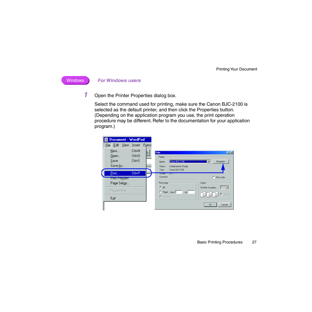 Canon BJC-2100 user manual Windows For Windows users 