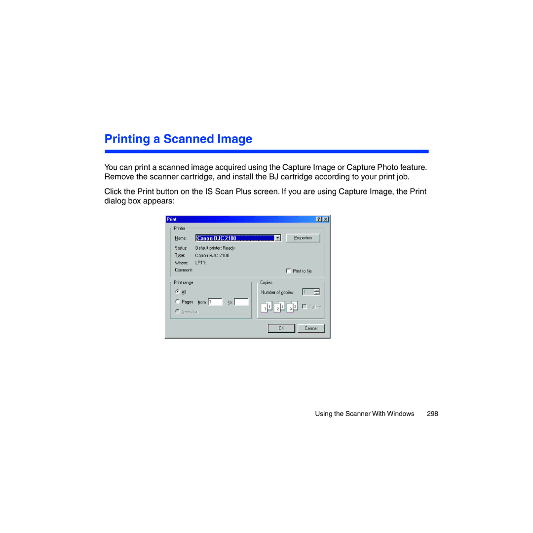 Canon BJC-2100 user manual Printing a Scanned Image 