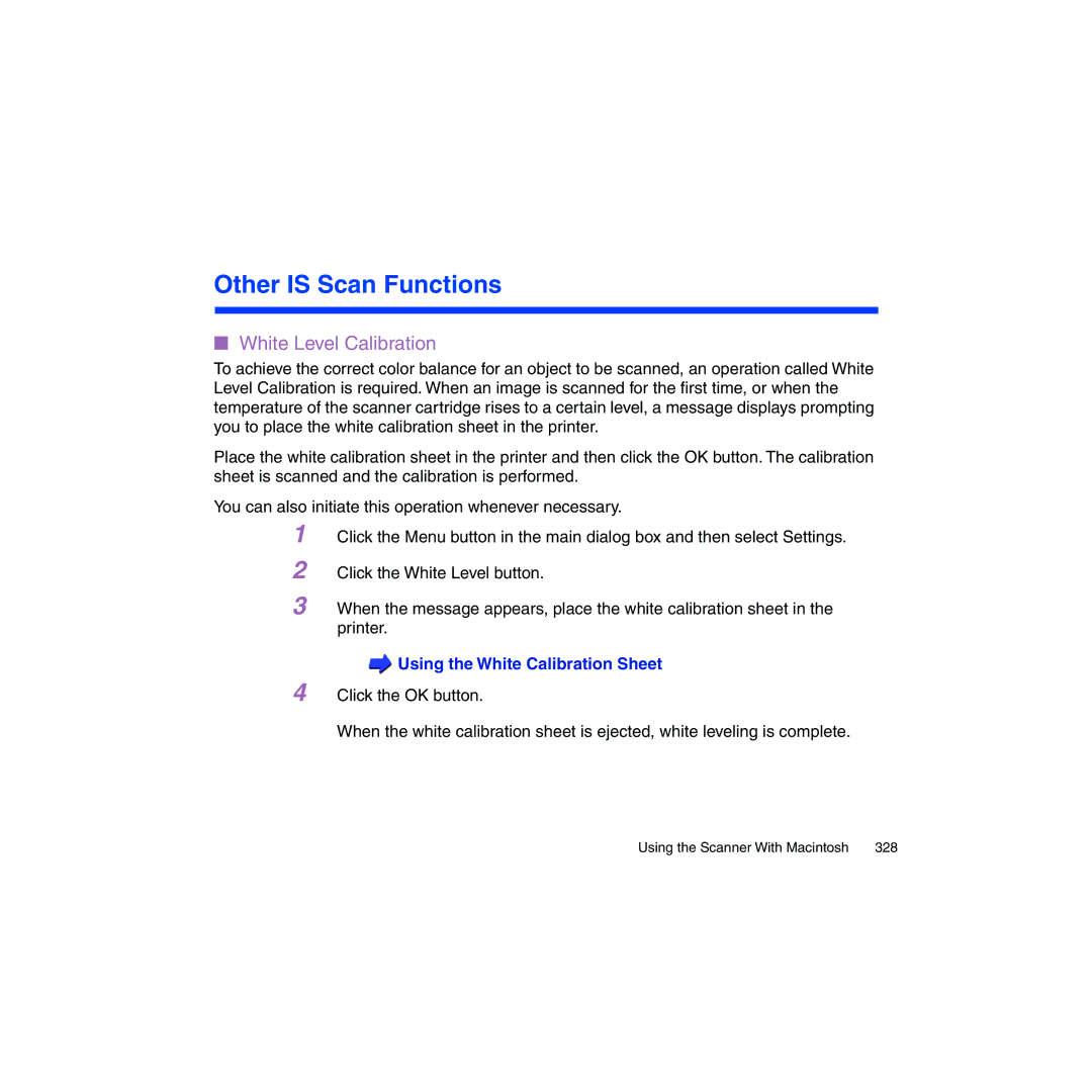 Canon BJC-2100 user manual Other is Scan Functions, White Level Calibration 