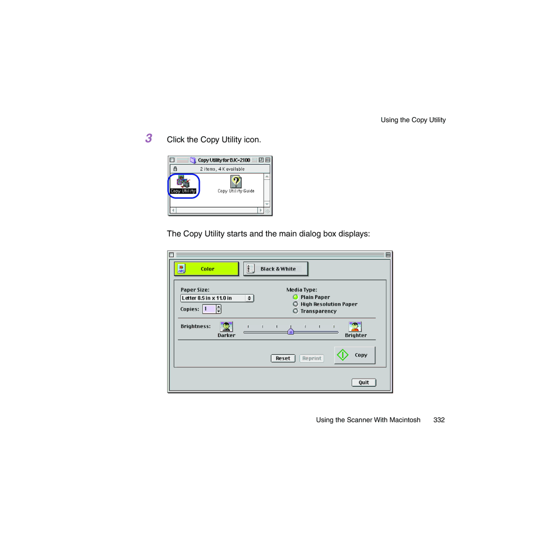 Canon BJC-2100 user manual Using the Scanner With Macintosh 332 