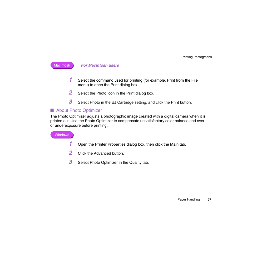 Canon BJC-2100 user manual About Photo Optimizer 