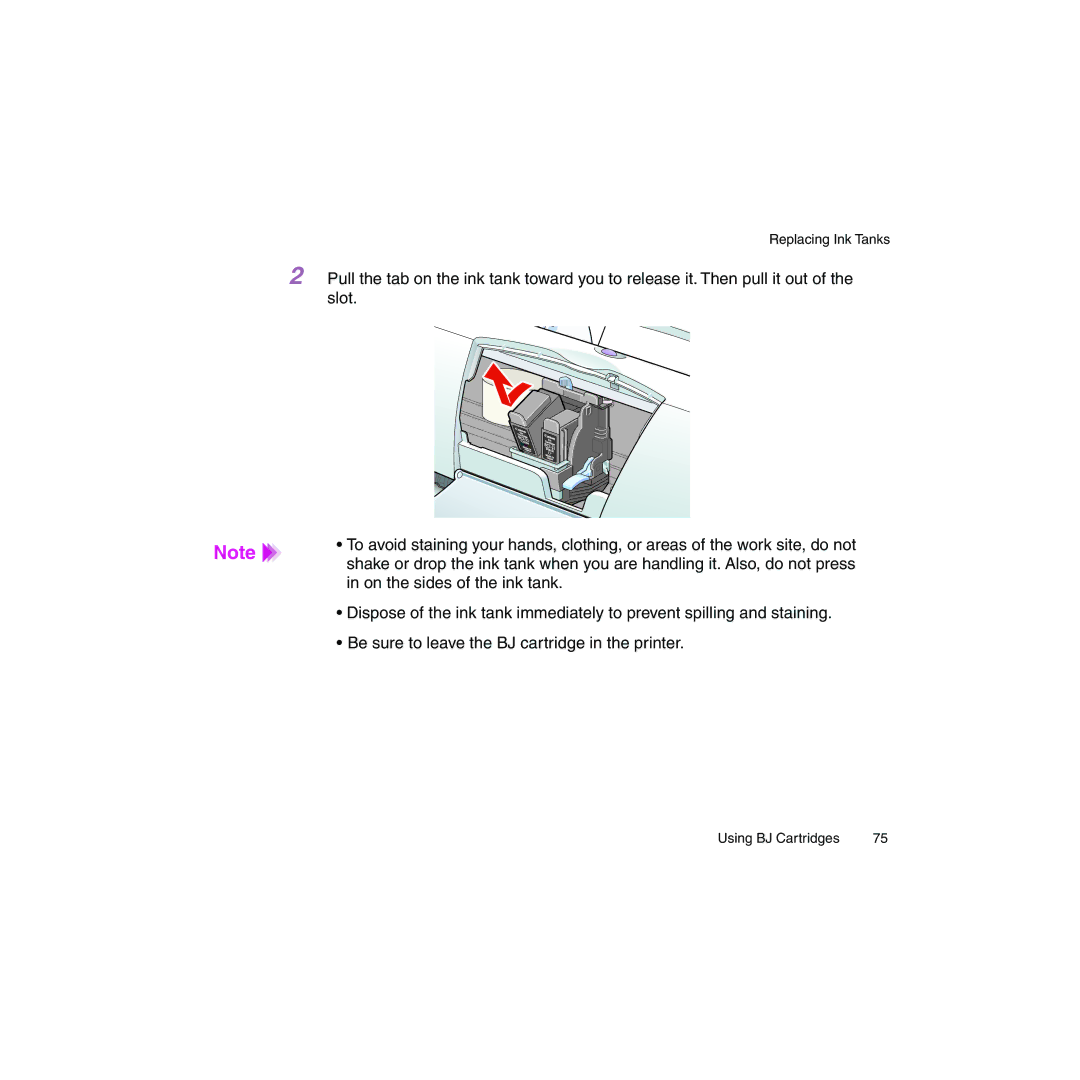 Canon BJC-2100 user manual Replacing Ink Tanks 