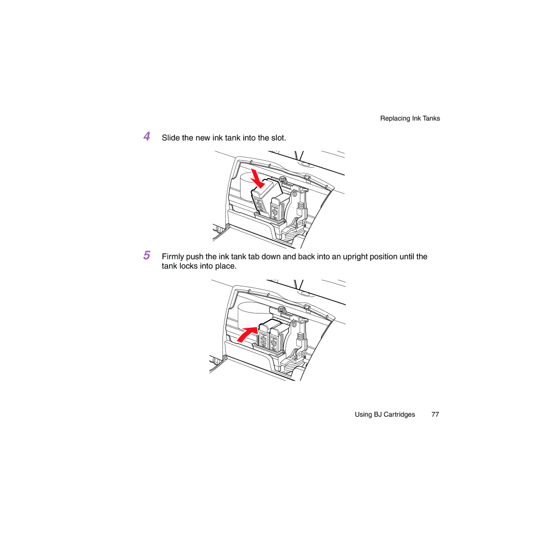 Canon BJC-2100 user manual Replacing Ink Tanks 