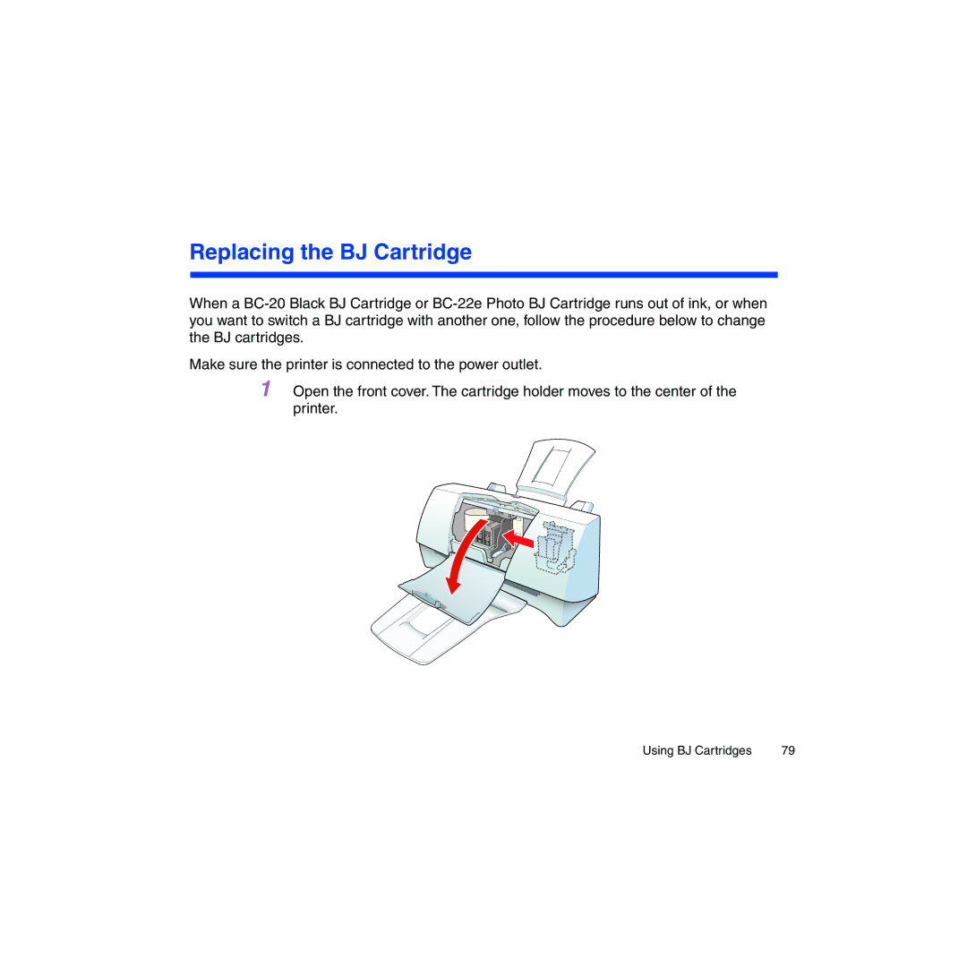 Canon BJC-2100 user manual Replacing the BJ Cartridge 