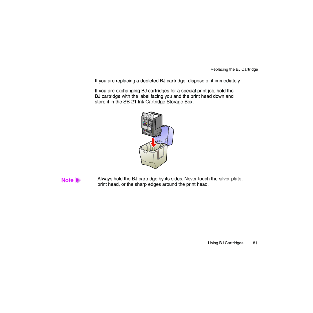 Canon BJC-2100 user manual Replacing the BJ Cartridge 