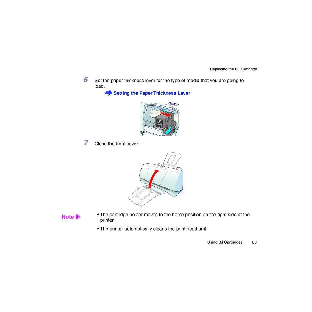 Canon BJC-2100 user manual Setting the Paper Thickness Lever 