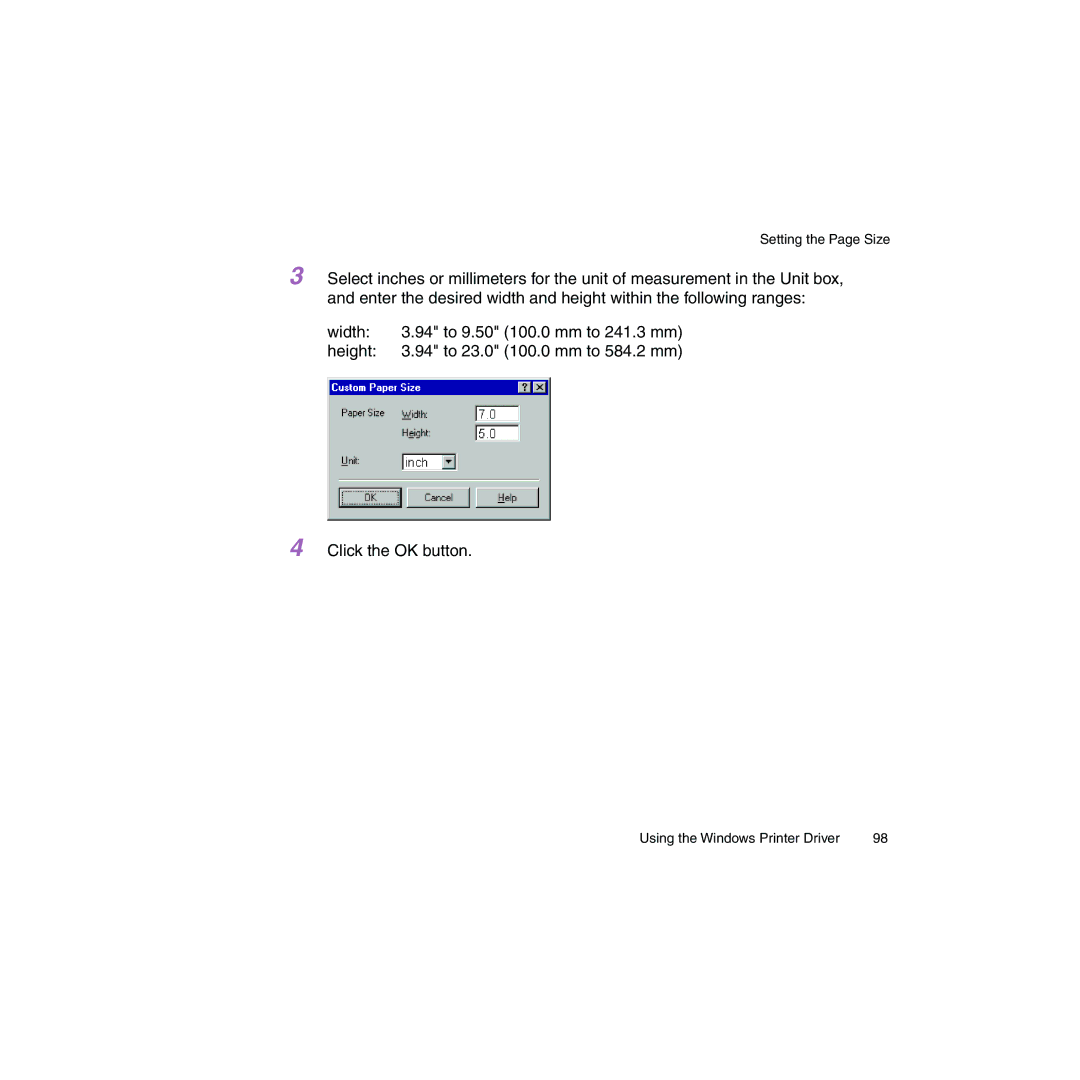 Canon BJC-2100 user manual Setting the Page Size 