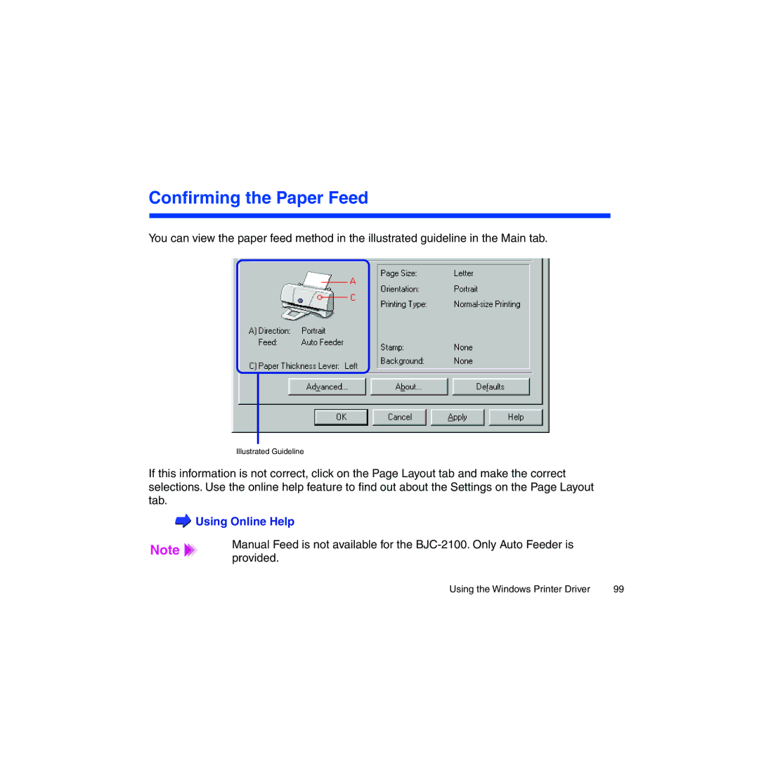 Canon BJC-2100 user manual Conﬁrming the Paper Feed 