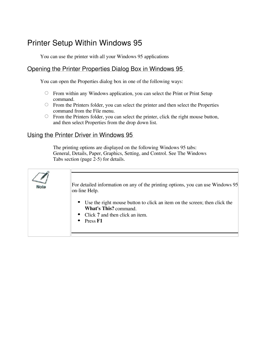 Canon BJC-250 user manual Printer Setup Within Windows, Whats This? command 