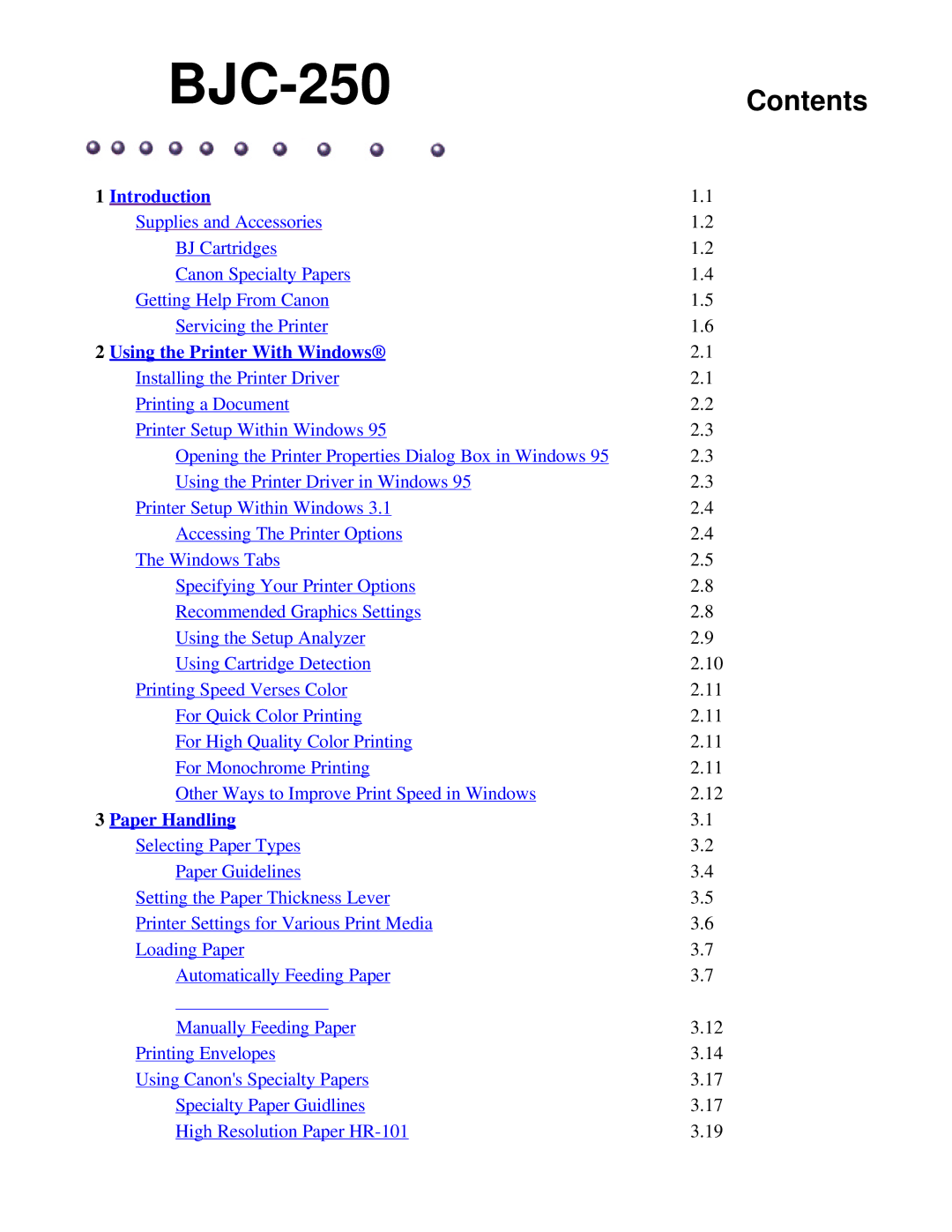 Canon BJC-250 user manual 