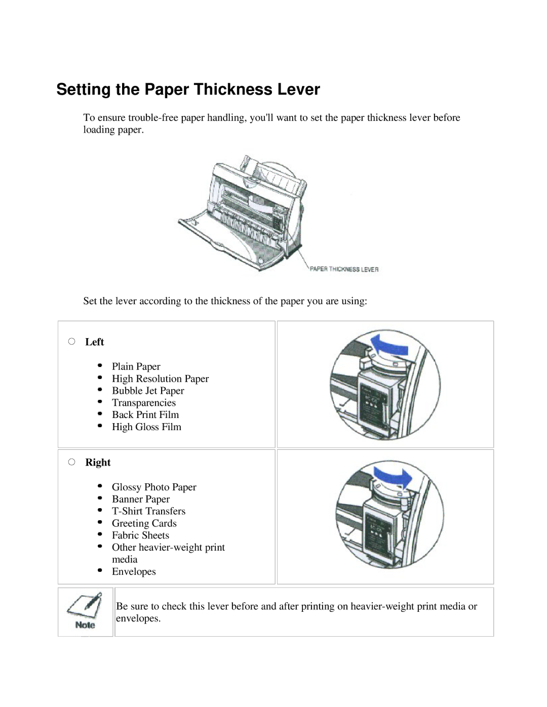 Canon BJC-250 user manual Left, Right 