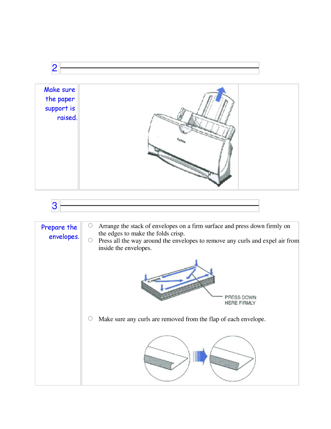 Canon BJC-250 user manual Make sure Paper Support is Raised Prepare Envelopes 