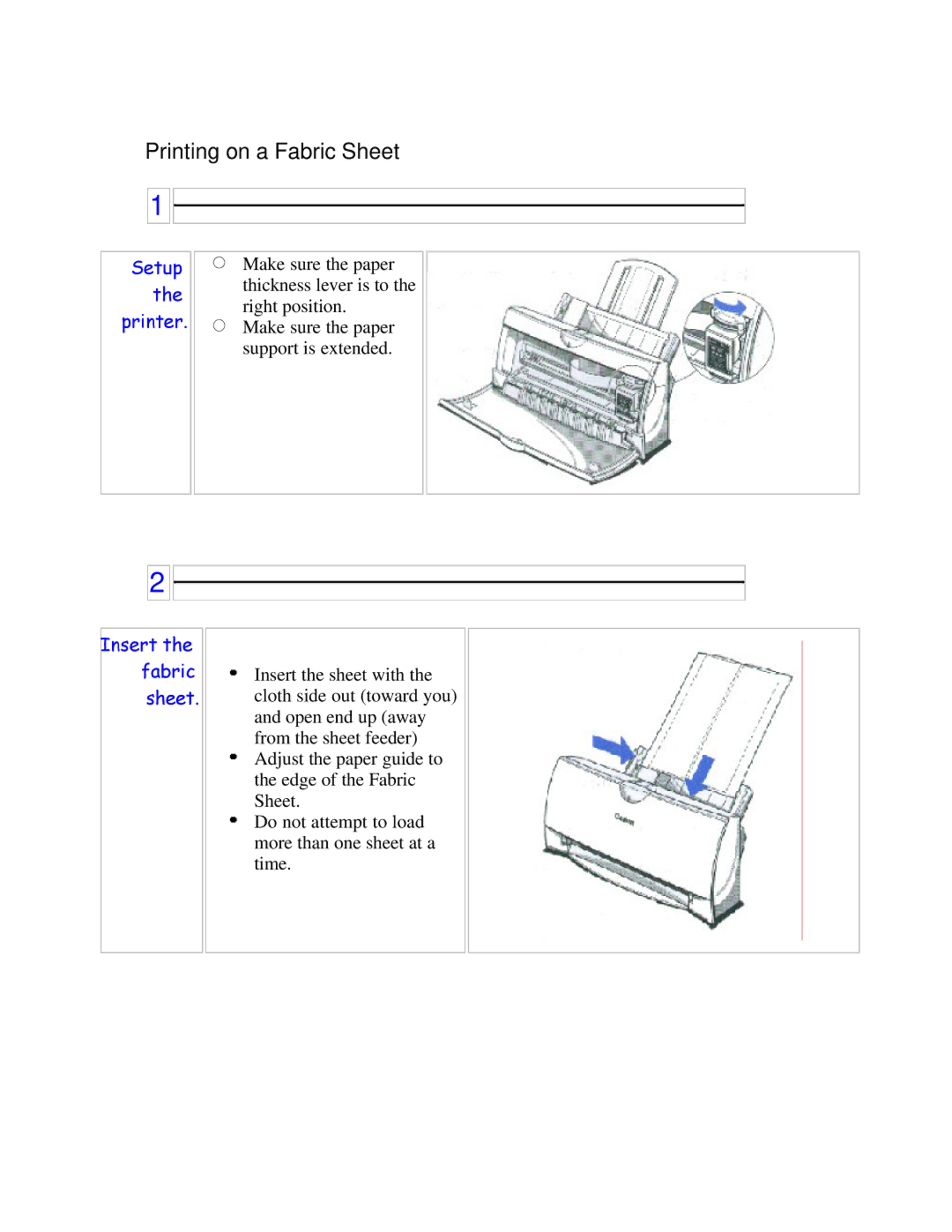 Canon BJC-250 user manual Printing on a Fabric Sheet 