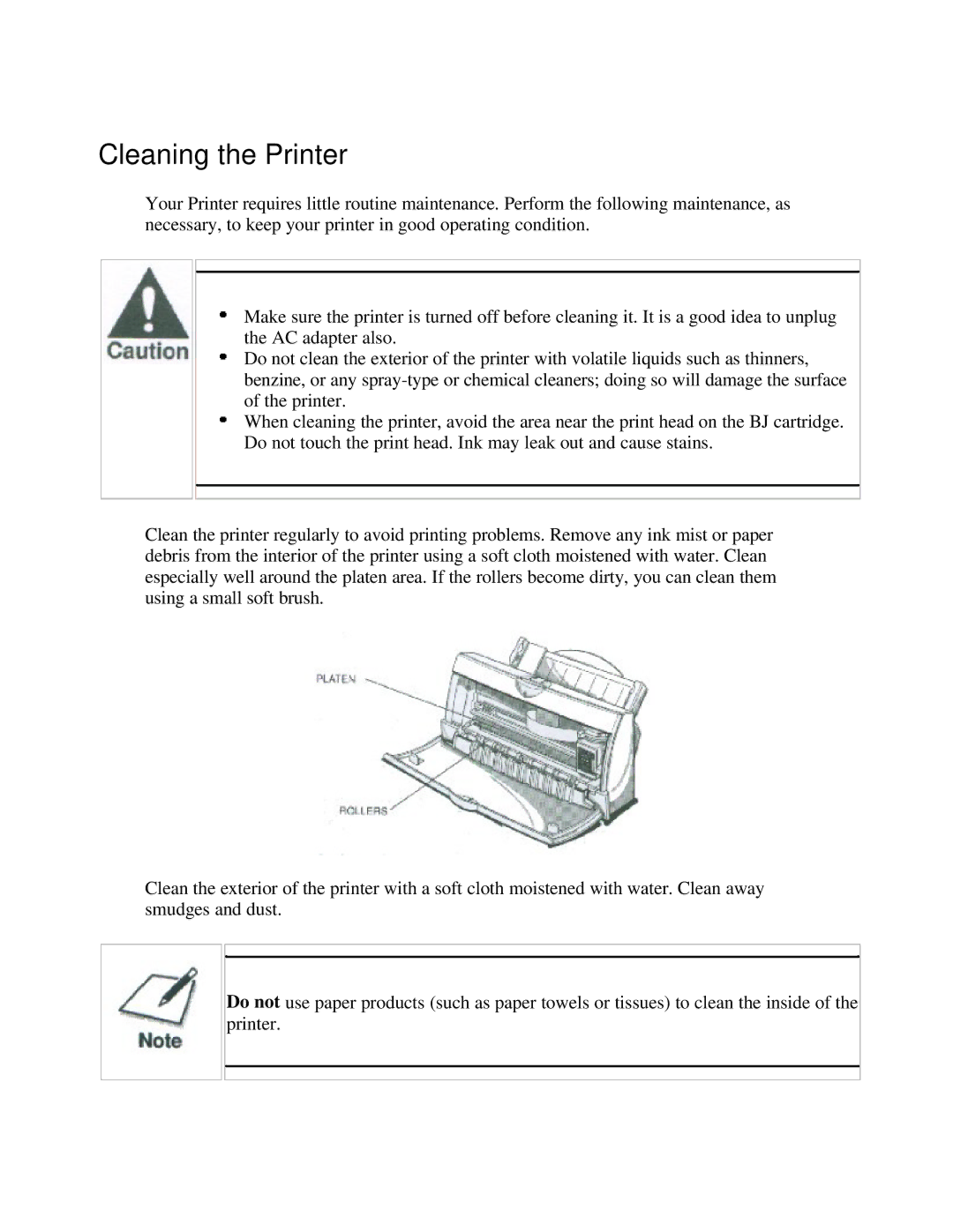 Canon BJC-250 user manual Cleaning the Printer 