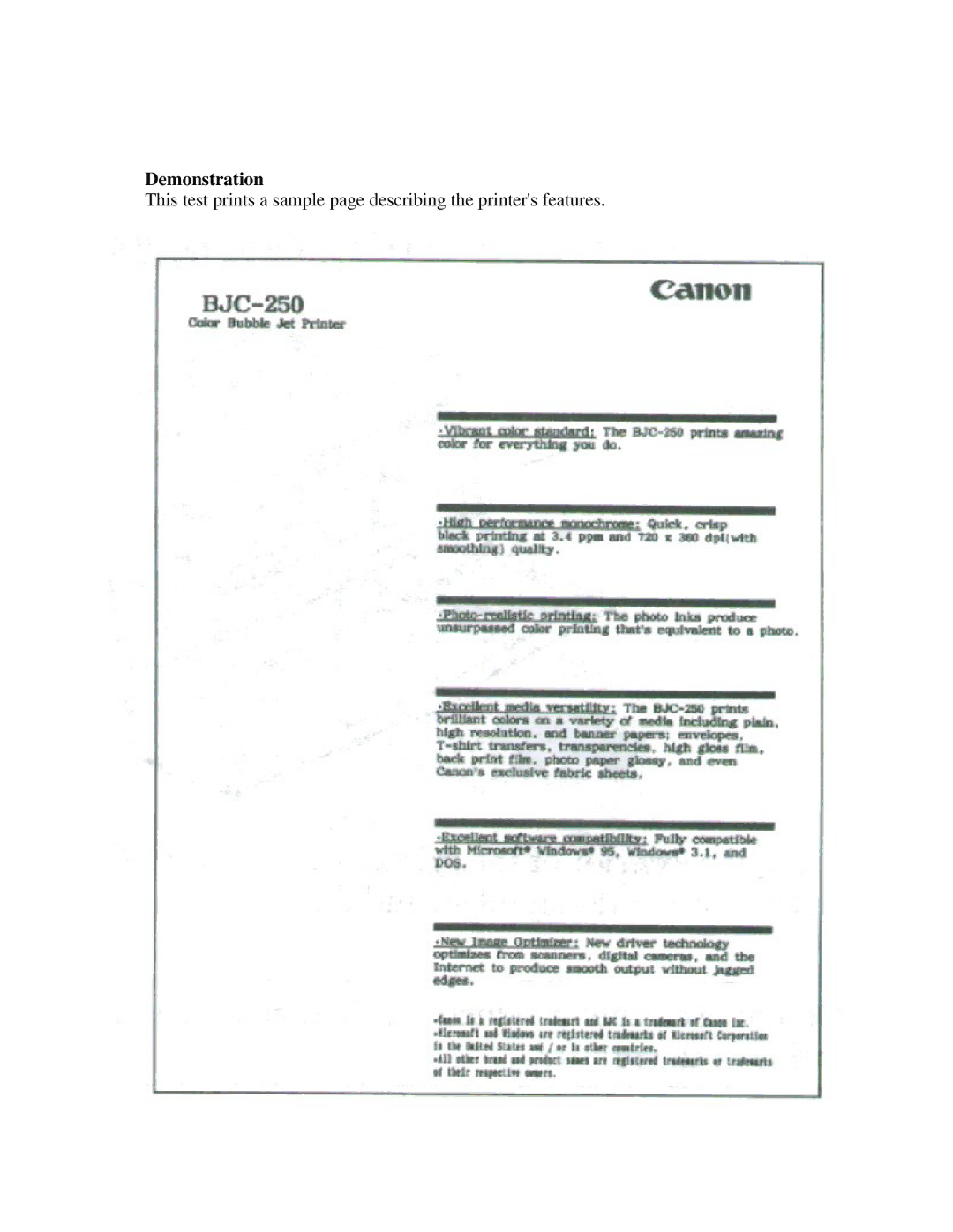 Canon BJC-250 user manual Demonstration 