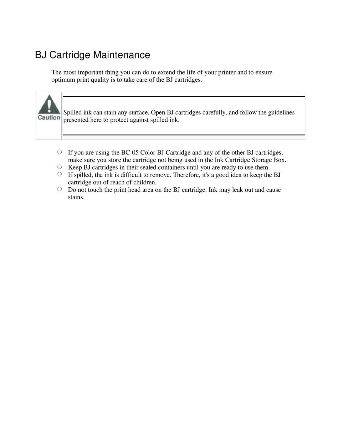 Canon BJC-250 user manual BJ Cartridge Maintenance 