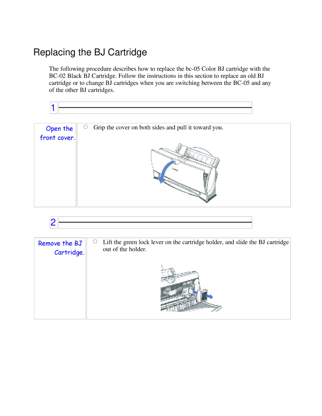 Canon BJC-250 user manual Replacing the BJ Cartridge 