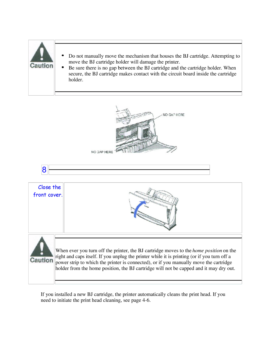 Canon BJC-250 user manual Close Front cover 