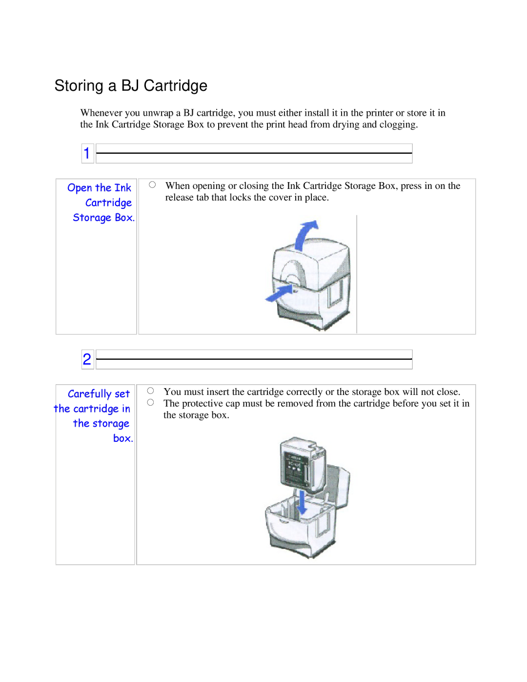 Canon BJC-250 user manual Storing a BJ Cartridge 