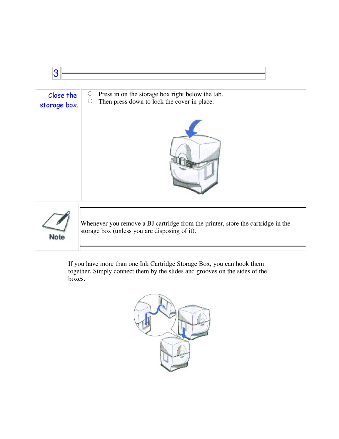 Canon BJC-250 user manual Close Storage box 