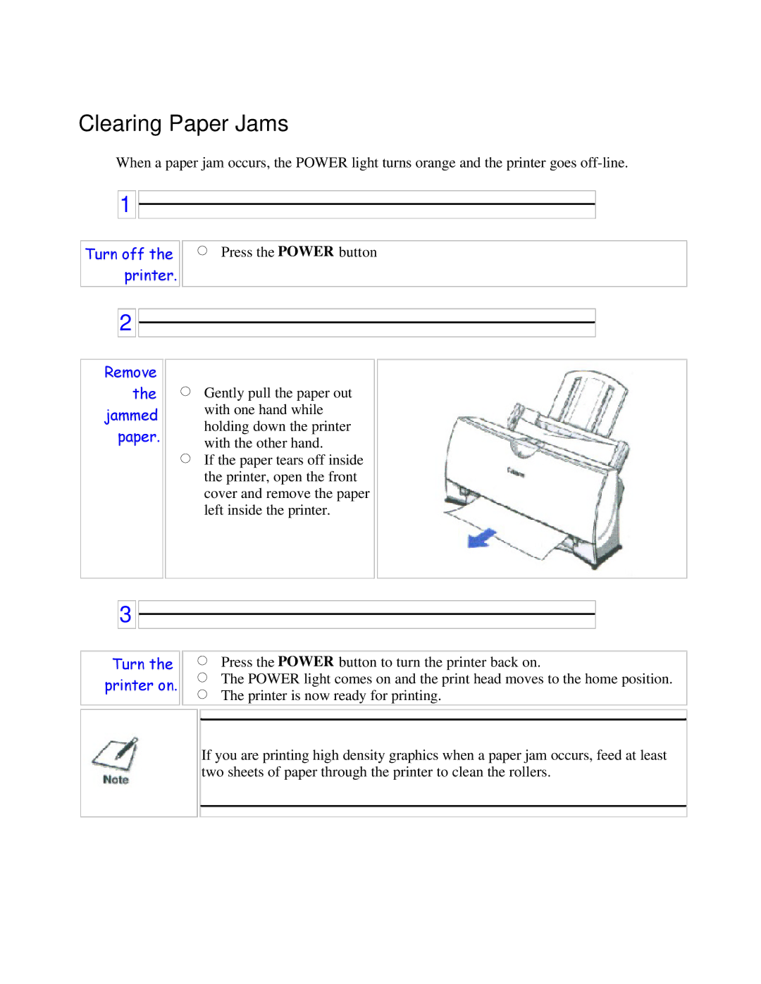 Canon BJC-250 user manual Clearing Paper Jams 