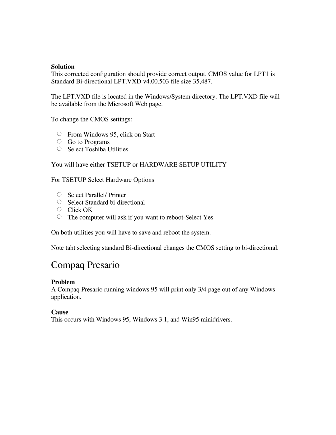 Canon BJC-250 user manual Compaq Presario 