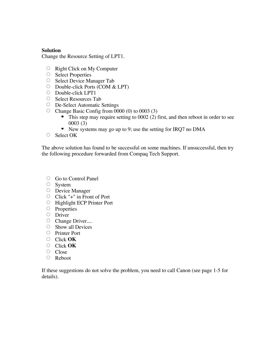 Canon BJC-250 user manual Solution 