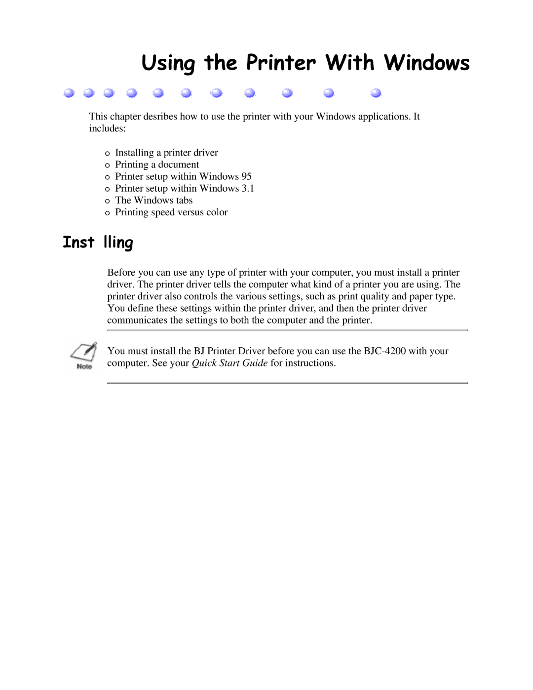 Canon BJC-4200 user manual 8VL JWKH3ULQWHULWKLQGRZV 