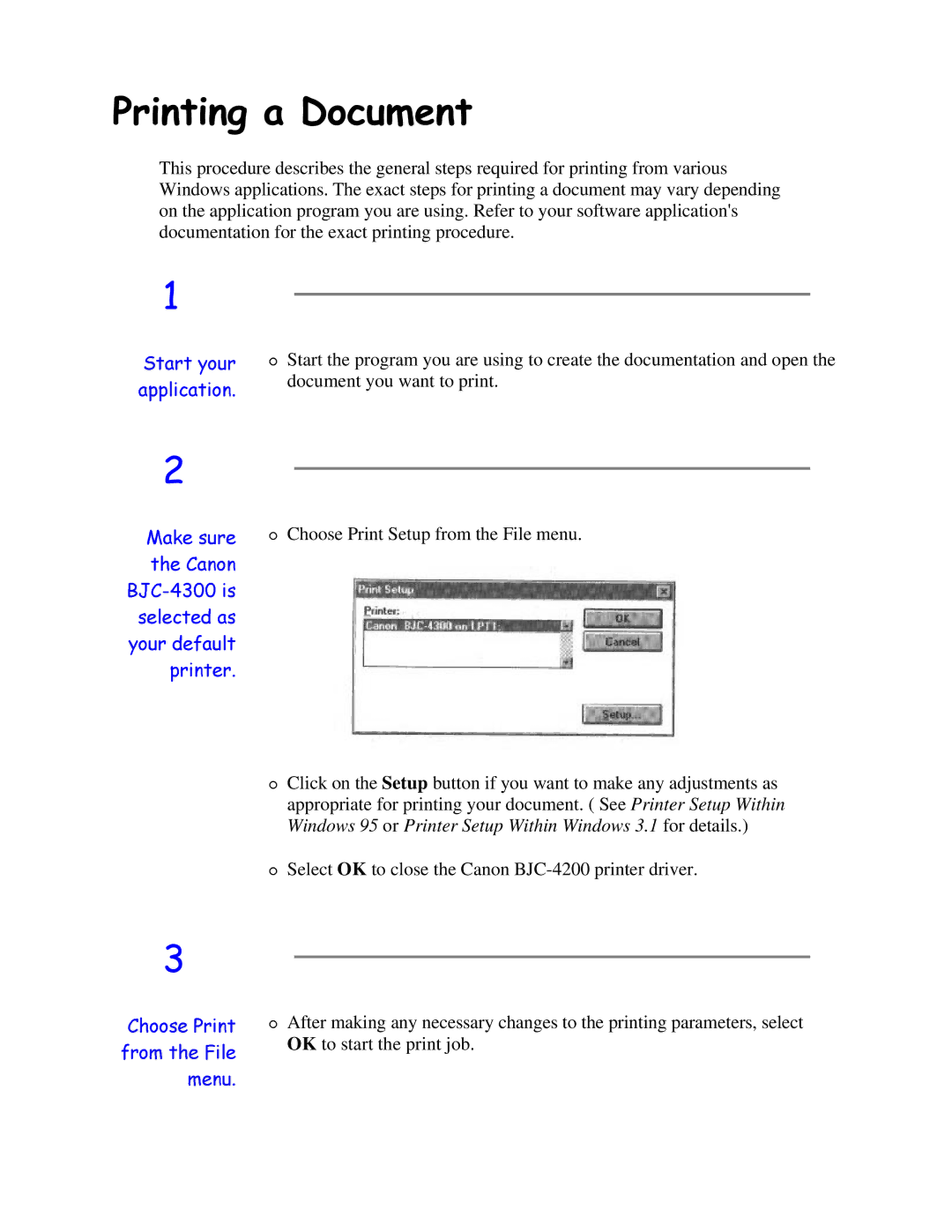 Canon BJC-4200 user manual IURP&KRRVHWKHPHQX3ULQWLOH, 3ULQWLQJDRFXPHQW 