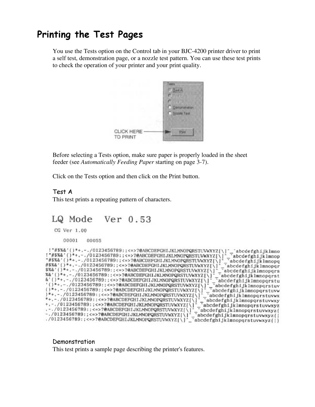 Canon BJC-4200 user manual Hprqvwudwlrq 