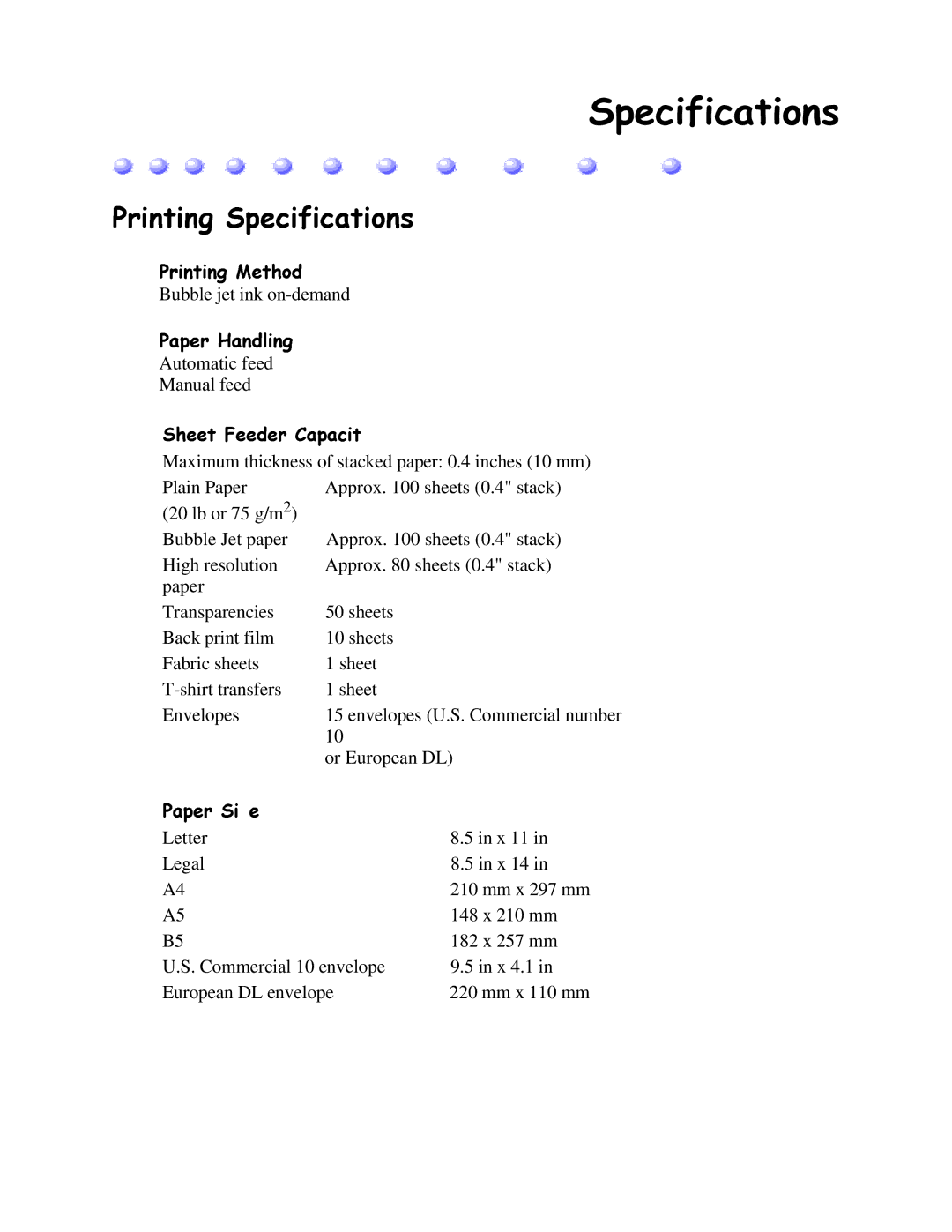 Canon BJC-4200 user manual Manual6KHHWHHGHUfeed &DSDFLW\DXWRIHHGRQO 