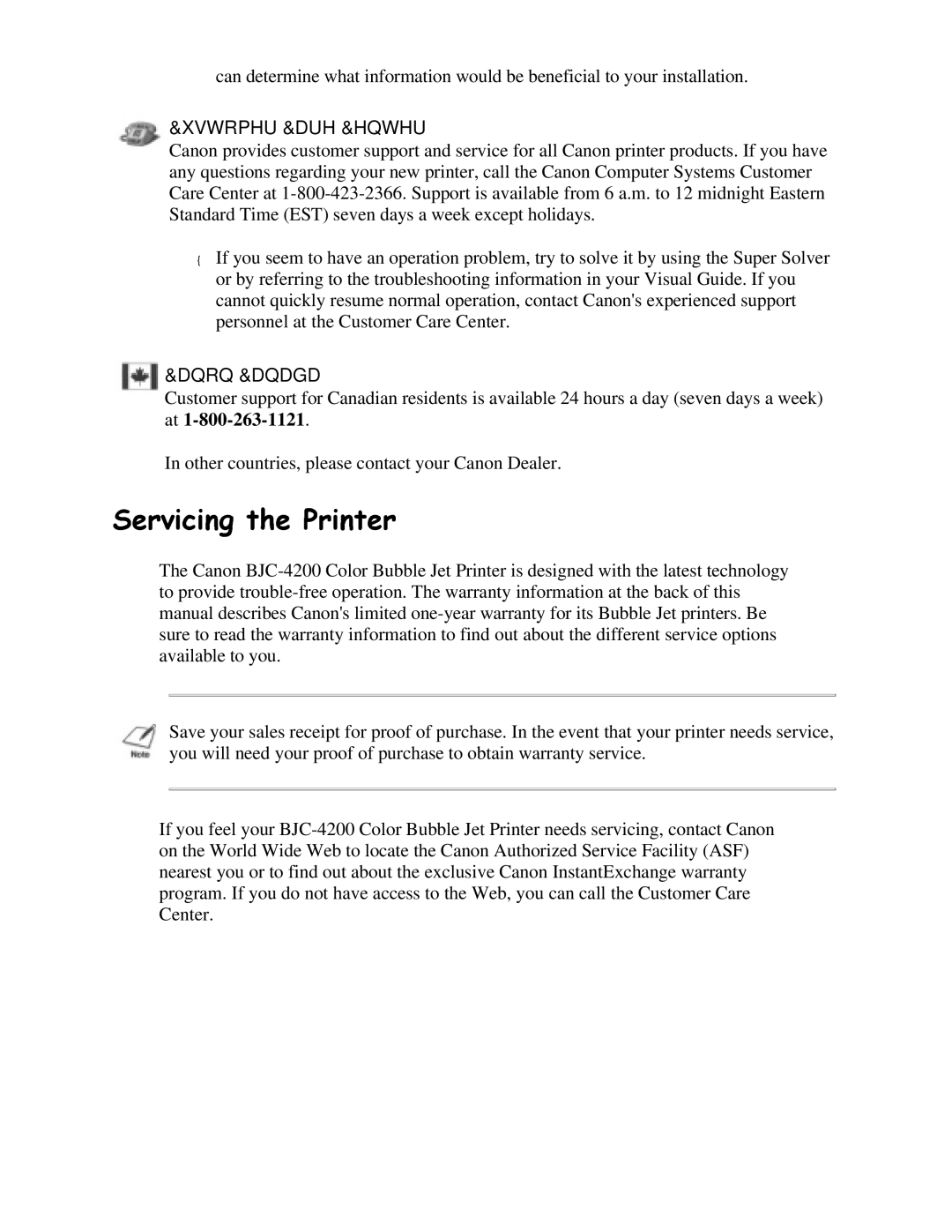 Canon BJC-4200 user manual 343personnel,3,/,at the Customer Care Center 