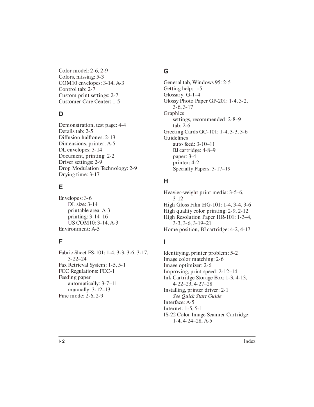 Canon BJC-4400 user manual Index 