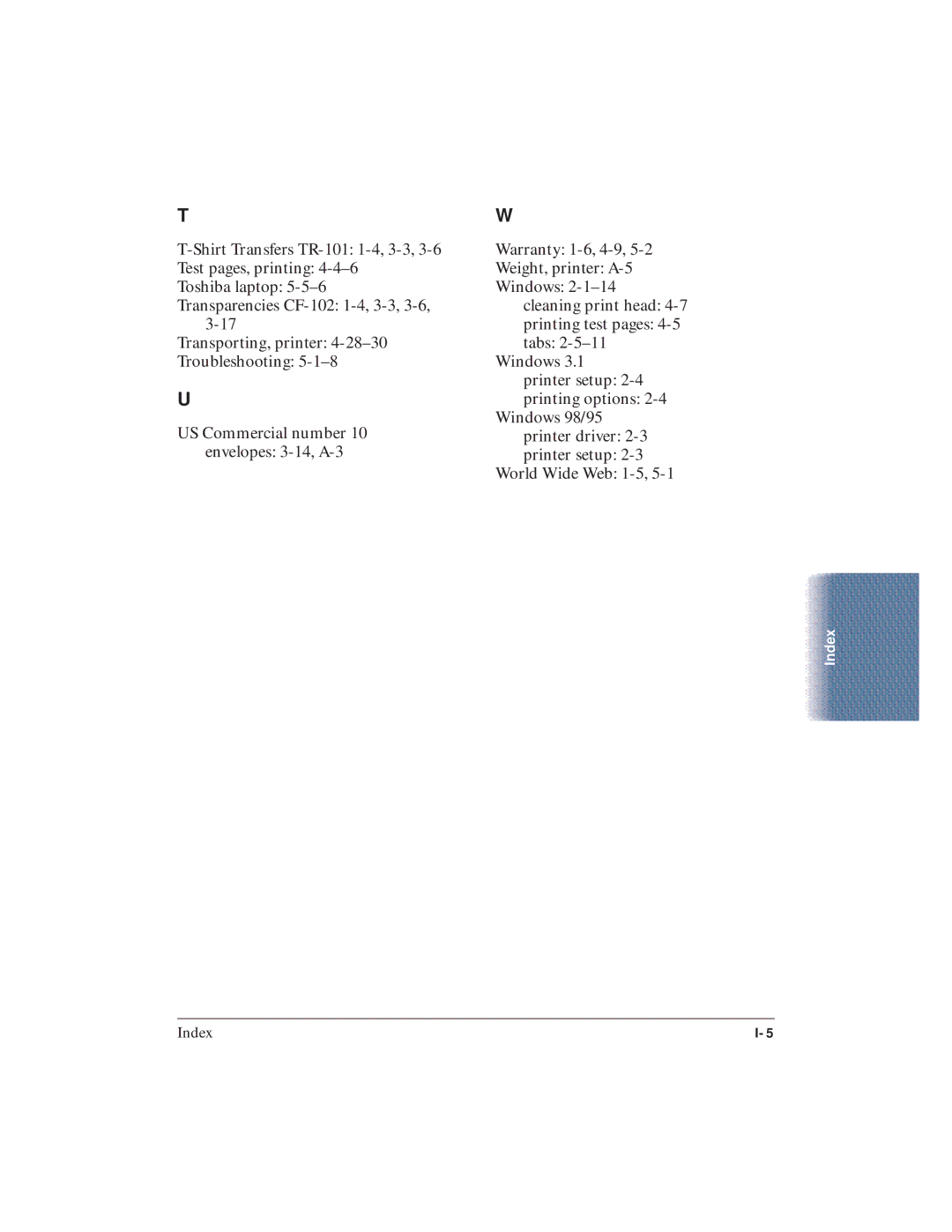 Canon BJC-4400 user manual Index 