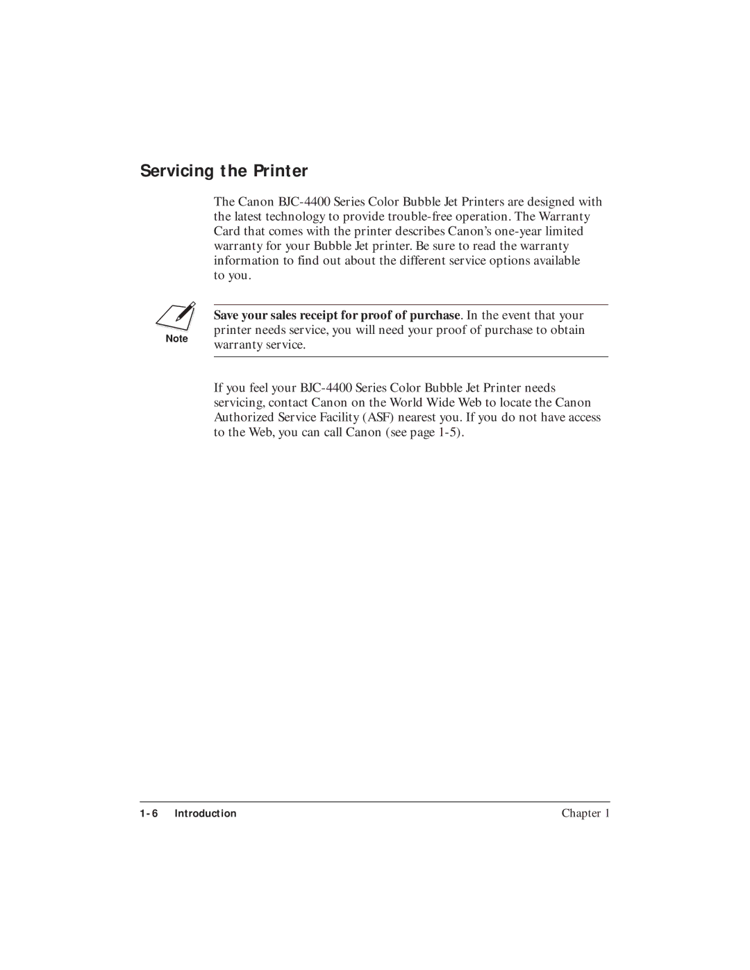 Canon BJC-4400 user manual Servicing the Printer 