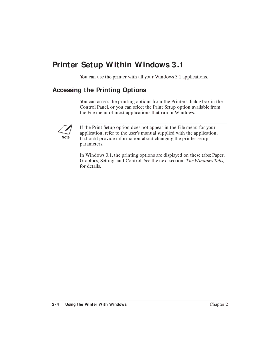 Canon BJC-4400 user manual Printer Setup Within Windows, Accessing the Printing Options 