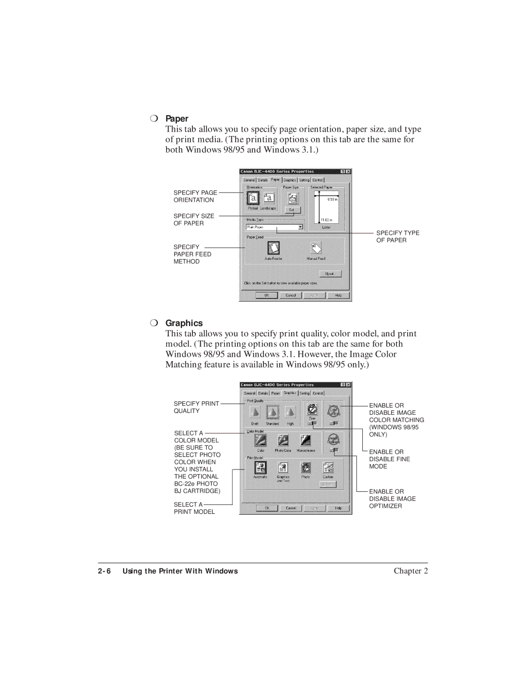 Canon BJC-4400 user manual Paper, Graphics 