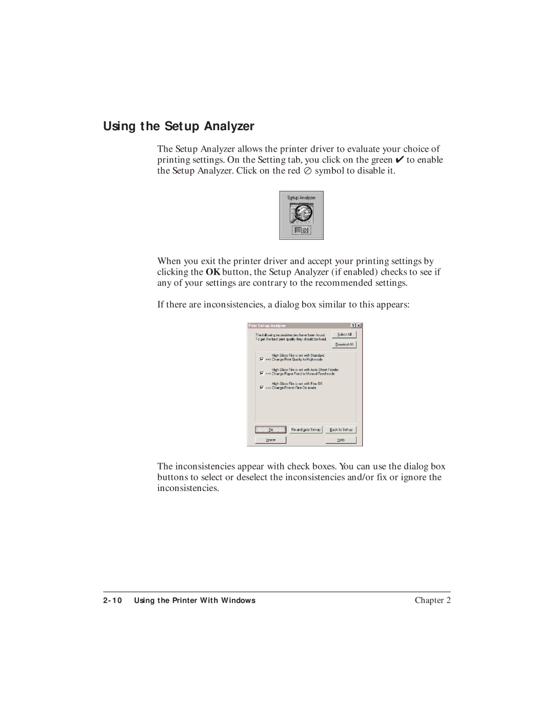 Canon BJC-4400 user manual Using the Setup Analyzer 