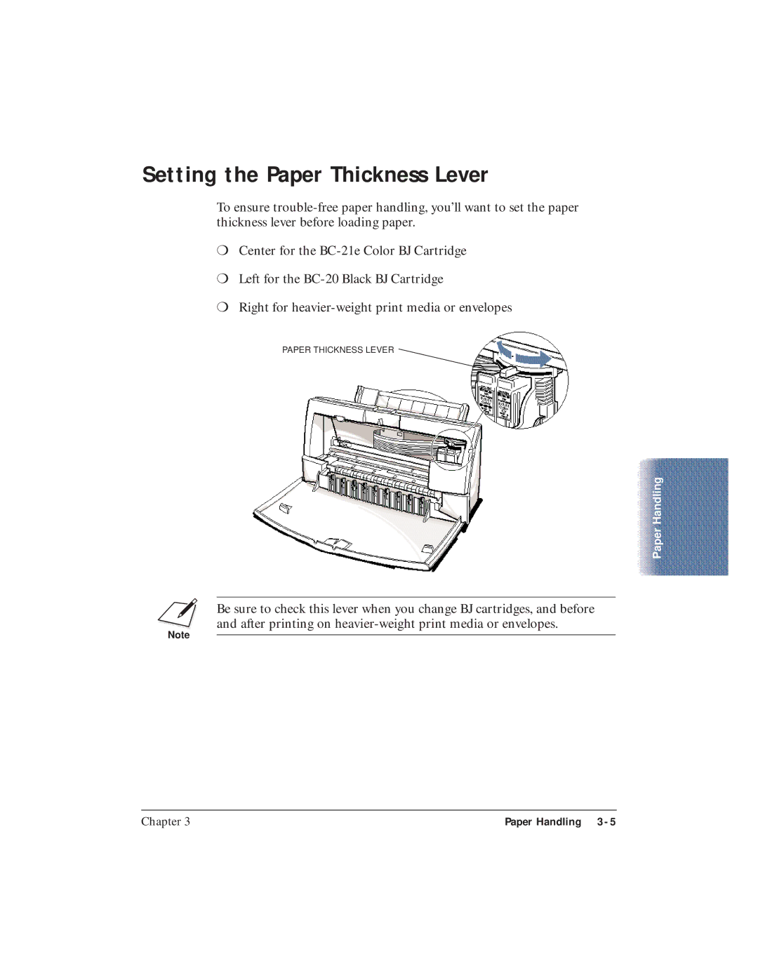 Canon BJC-4400 user manual Setting the Paper Thickness Lever 