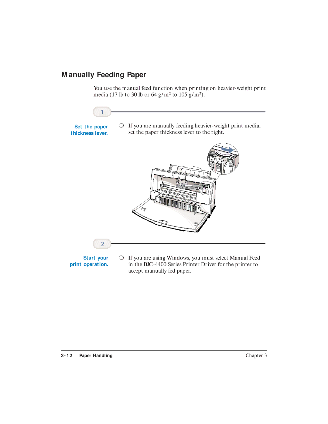 Canon BJC-4400 user manual Manually Feeding Paper, Start your 