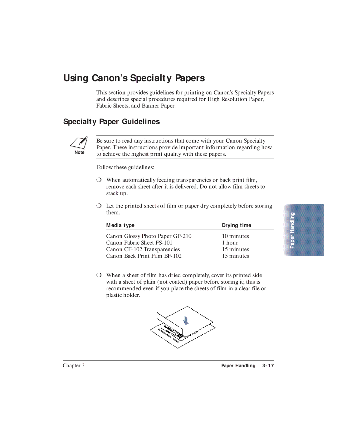 Canon BJC-4400 user manual Using Canon’s Specialty Papers, Specialty Paper Guidelines 