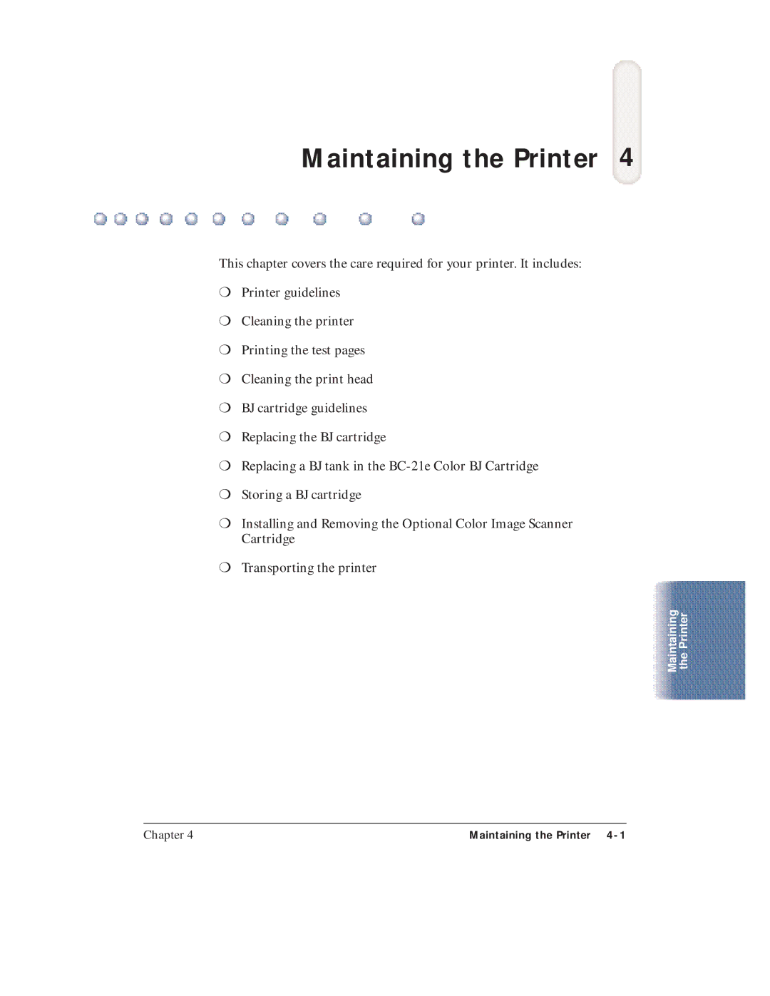 Canon BJC-4400 user manual Maintaining the Printer 