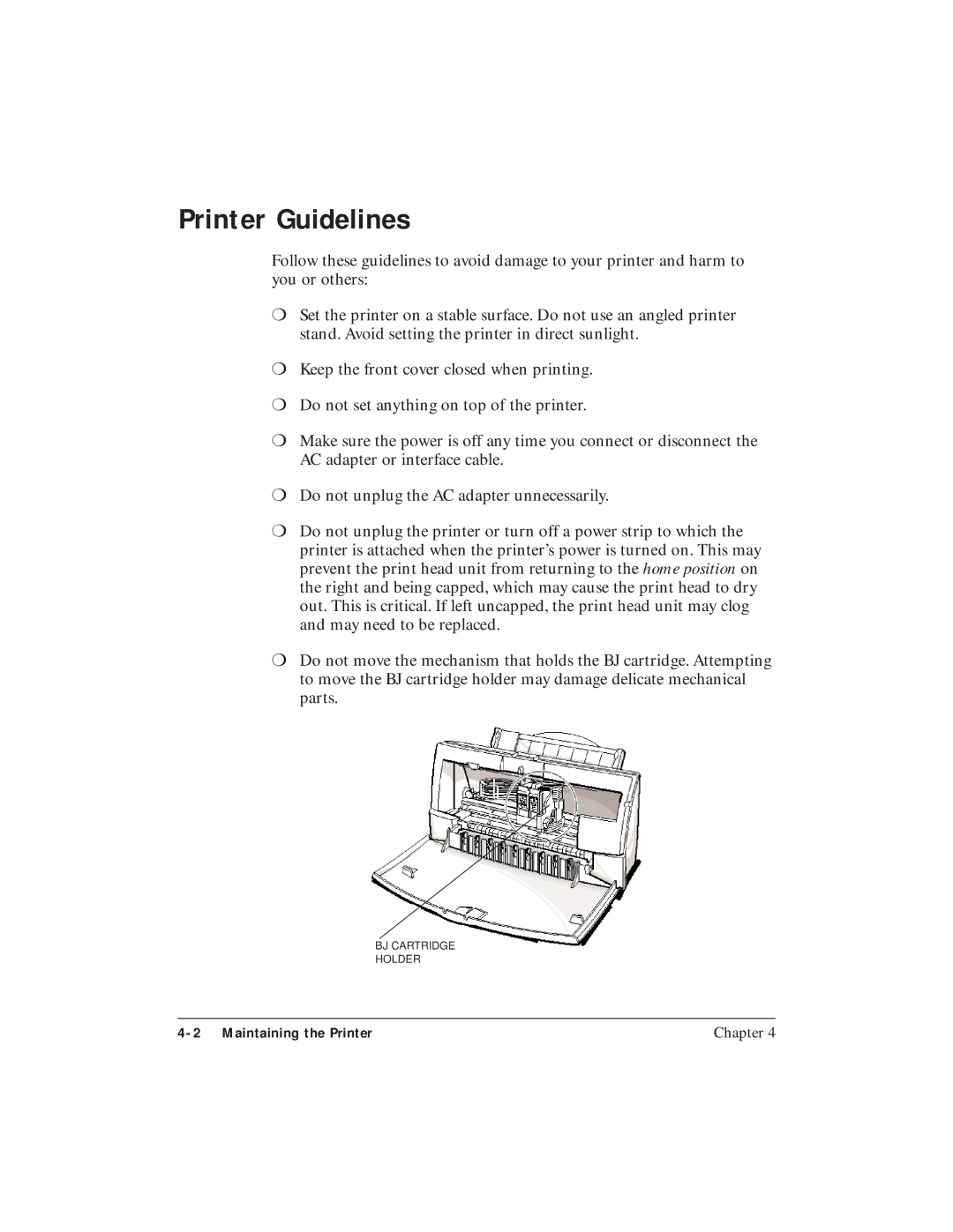 Canon BJC-4400 user manual Printer Guidelines 