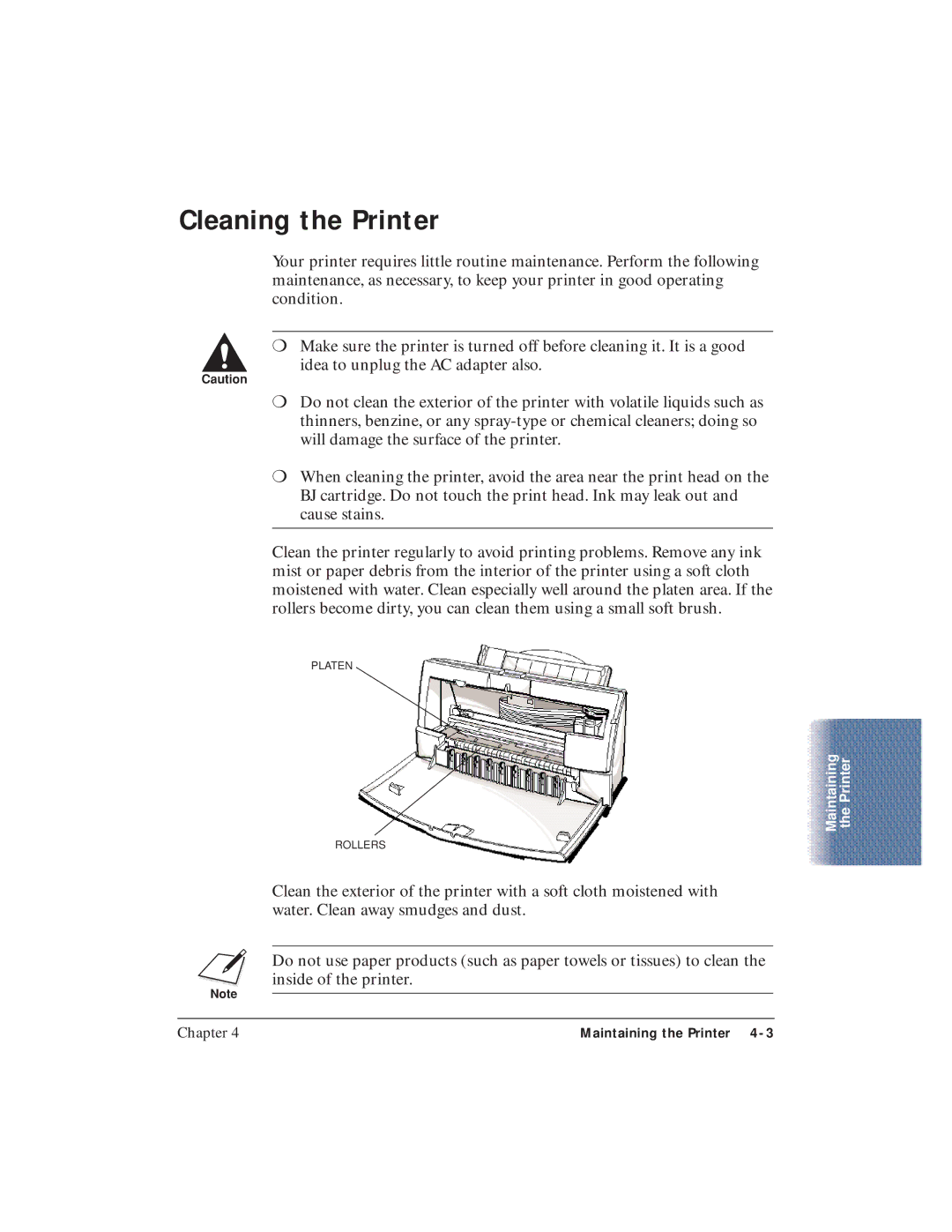 Canon BJC-4400 user manual Cleaning the Printer 