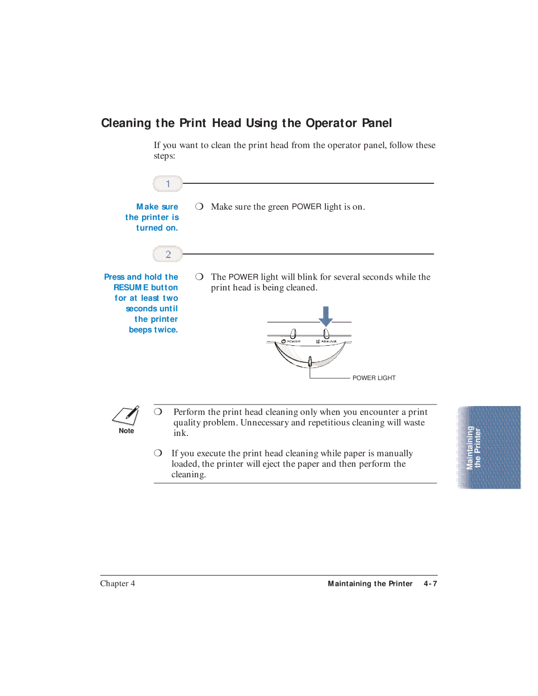 Canon BJC-4400 user manual Cleaning the Print Head Using the Operator Panel, Turned on 