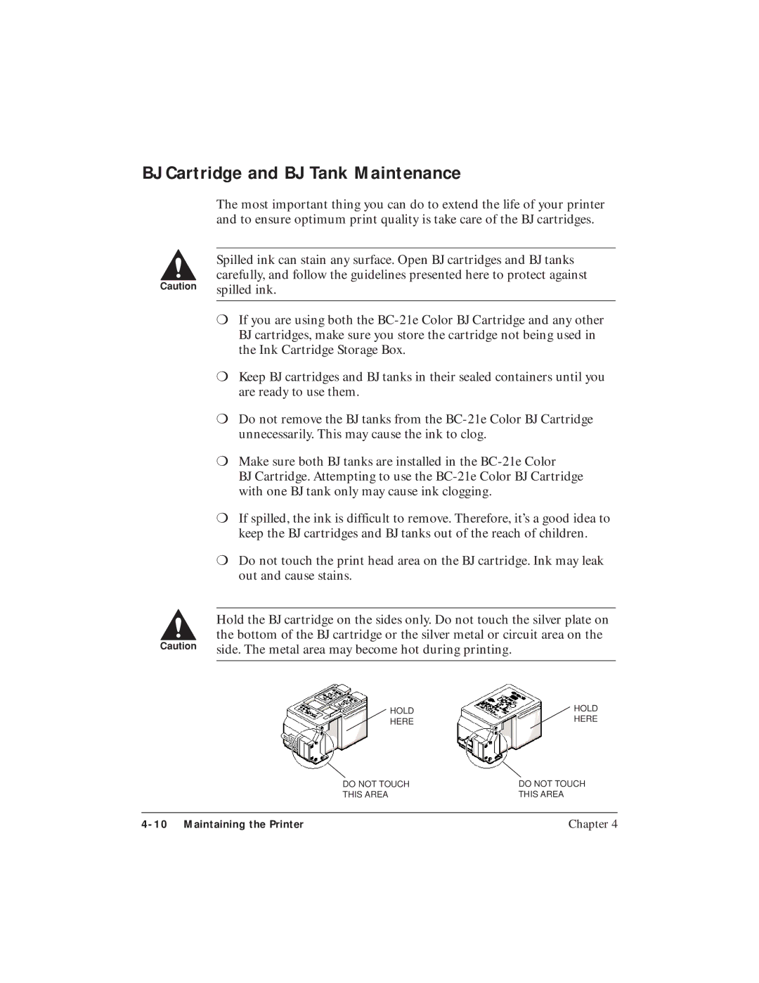 Canon BJC-4400 user manual BJ Cartridge and BJ Tank Maintenance 